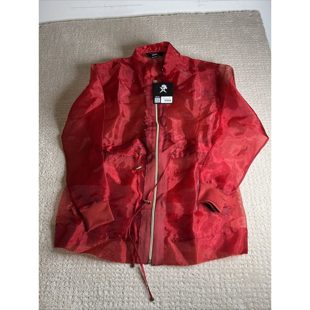 GSTQ Women's Sheer Cinched Jacket Red Size X-small